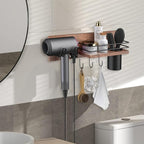 Wooden Hair Dryer Holder Wall Mounted, Bathroom Hair Tool Organizer, Blow Dryer Holder Shelf, Curling Iron and Hair Styling Tools Organizer