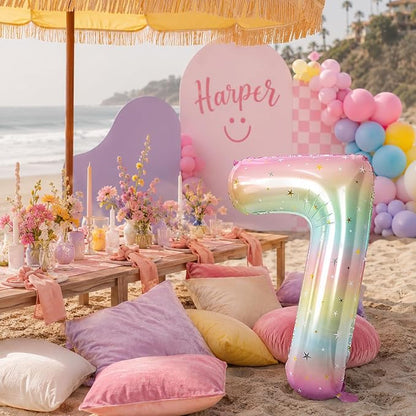 7th Birthday Balloons for Girls, Large Mylar Colorful Multicolor 7 Balloon - Image 6