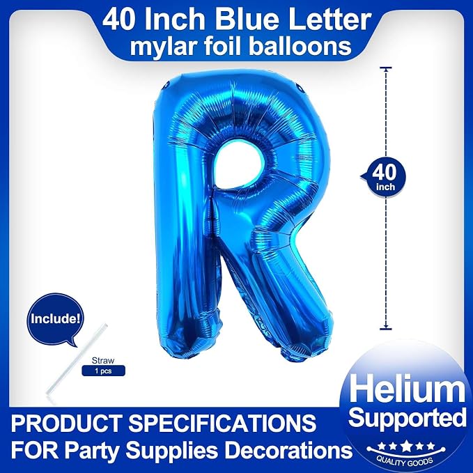 40 Inch Blue Letter R Balloons, DIY Phrase Foil Alphabet Letter R Balloons DIY - Image 2