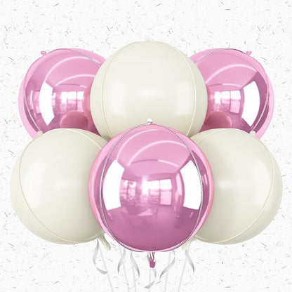 6Pcs Pink Cream White Round Foil Balloons, Giant 4D Round Ball Balloon by Adorely