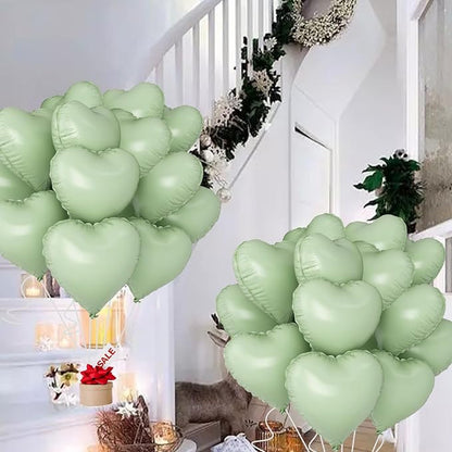 Green Heart Ballloons, 18 Inch Pastel Green Foil Love Heart Shaped Balloons - Image 6