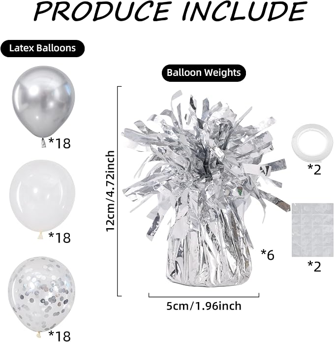 Balloon Weights Pack of 6 with 54pcs Silver and White Balloons, Balloon Anchors - Image 2