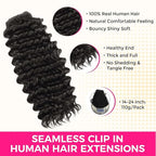 Lashey Clip in Hair Extensions 110g 7pcs Deep Wave Seamless Clip in Hair Extensions Human Hair 14 Inch Natual Black Thick Human Hair Clip ins Extensions for Women