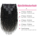 Curly Clip in Extension Human Hair 3C 4A Kinky Curly Clip Ins Full Head for Women Brazilian Remy Human Hair Natural Color 8 Pcs with 18 Clips 120g/Set (22 inch)