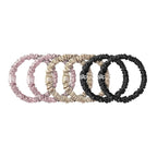 slip Skinny Scrunchies Multi | Set of 6 Pure Silk Skinny Scrunchies | Includes 2 Pink, 2 Caramel, 2 Black | 100% Mulberry Silk, Anti-Crease, Gentle on Hair, Reduces Breakage | Stylish & Durable