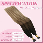 YoungSee I Tip Extensions Brown Balayage 18 Inch Itip Hair Extensions Real Human Hair Ombre Dark Brown to Blonde with Brown Itips Human Hair Extensions Pre Bonded Hair Extension Natural 60s 50g