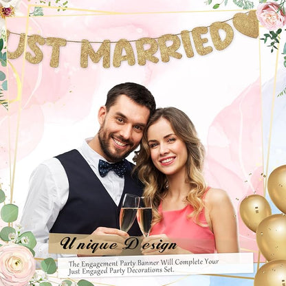 Pre Strung Just Married Banner Glitter Wedding Party Banner No DIY Just Married - Image 5