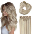 SURNEL 22inch Clip in Extensions Human Hair Ash Blonde Highlights Bleach Blonde Clip in Hair Extensions for Women 120g 6pcs(#18/613,22")