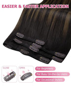 YoungSee Dark Brown Hair Extensions Clip ins Balayage Clip in Human Hair Extensions Dark Roots to Medium Brown Clip on Hair Extension for Women 14inch 120g