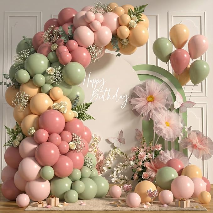 Dusty Pink Green Balloons 12INCH 5INCH Light Pink Olive Green Nude Balloon by Unknown