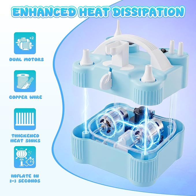 4-in-1 Electric Balloon Pump for All Balloons, Portable Dual Nozzle 600W Air - Image 4