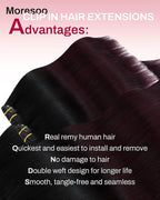 Moresoo Clip in Hair Extensions Remy Double Weft Human Hair Clip in Extensions Balayage Straight Hair Extensions for Women Ombre Black with Burgundy 7pcs 120g 16inch