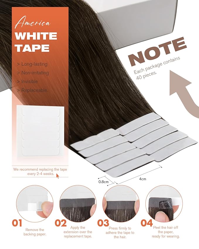 Sunny Hair Brown Tape in Hair Extensions Human Hair 20 inch Remy Hair Extensions Tape in Thick End Tape ins Human Hair Extensions 40Pcs 100g