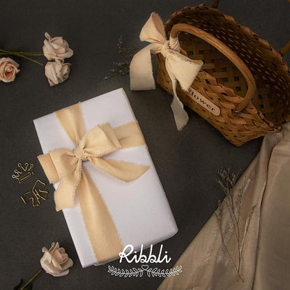 Ribbli 3 Rolls Nude Ribbon 1.5 Inch x 18Yards Beige Handmade Cotton Frayed - Image 5