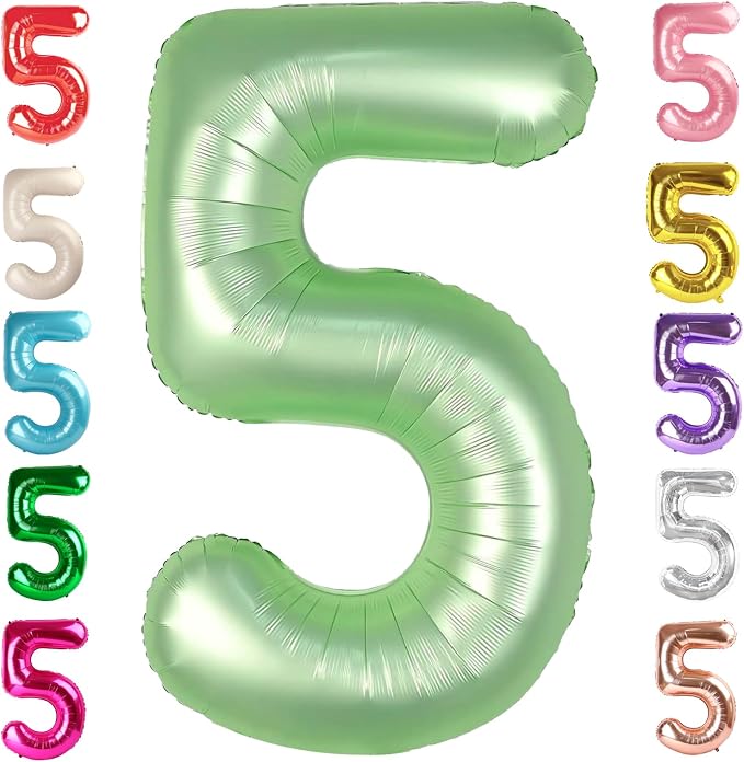 5 Balloon Numbers Birthday Decorations, 40In Sage-Green Balloons by Mluchee