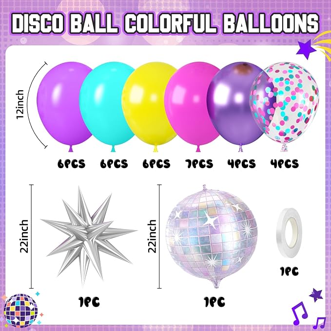 Pink Blue Purple Balloons, Iridescent Disco Ball Foil Balloons, 12 Inch Hot - Image 2