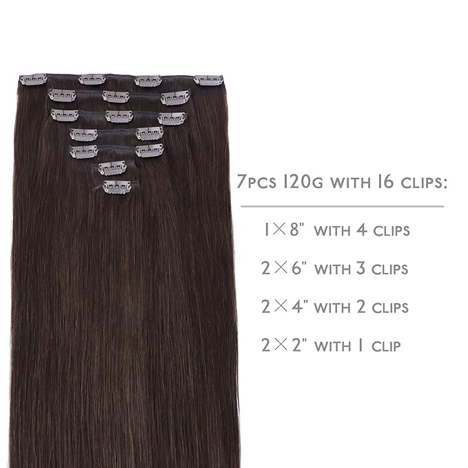 WENNALIFE Clip in Hair Extensions Real Human Hair, 14 Inch 110g 7pcs Remy Hair, Light Dark Brown Straight Natural Extensiones De Cabello Humano Con Clip Ins