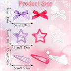 36Pcs Hot Pink Mini Hair Bows Purple Star Snap Hair Barrettes for Women White Water Drop No Slip Hair Clips Small Bow Hair Clips Star Bowknot Hair Accessories for Teens Girls