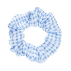 Blue Plaid Scrunchies Set - 5 Bandana Hair Ties for Women