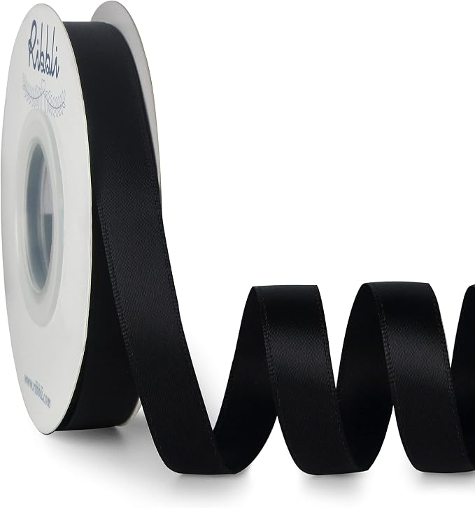 Ribbli Double Faced Black Satin Ribbon, 1/2” x Continuous 25 Yards, Use by Ribbli