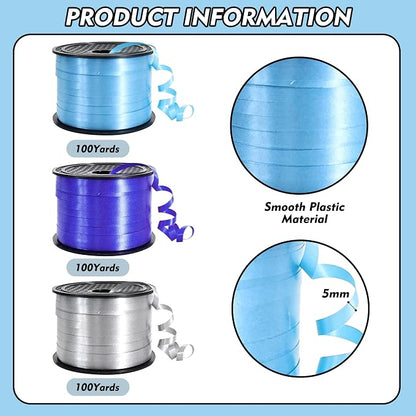 TONIFUL Blue, Light Blue and Silver Curling Ribbon Balloon String | 300 yards - Image 2