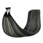 YoungSee I Tips Hair Extensions Ombre I Tip Hair Extensions Balayage Black with Silver Human Hair Extensions I Tip Balayage 20 Inch Itips Hair Extension Human Hair Silky Straight 50s 50g