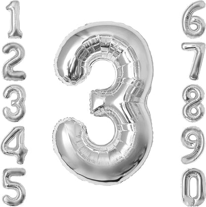 Silver Number 3 Balloon 40 Inch, Chic Silver Foil by Unknown