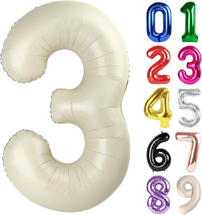 3 Balloon - Cream Birthday Number Balloons, 40 Inch Decorations Men Women | by ALPHADELTAPI