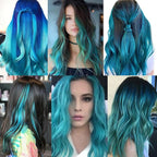 Colored Hair Extensions Clip In for Kids Girls Women, Teal Blue 10 Pieces Rainbow Color, 22 Inch Long Straight Highlights Party, Synthetic