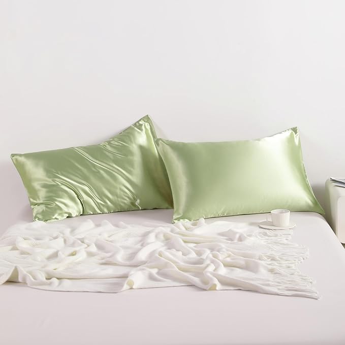NTBAY 2 Pack Satin King Pillowcases for Hair and Skin, Luxurious and Silky Pillow Cases with Envelope Closure, 20x36 Inches, Sage Green