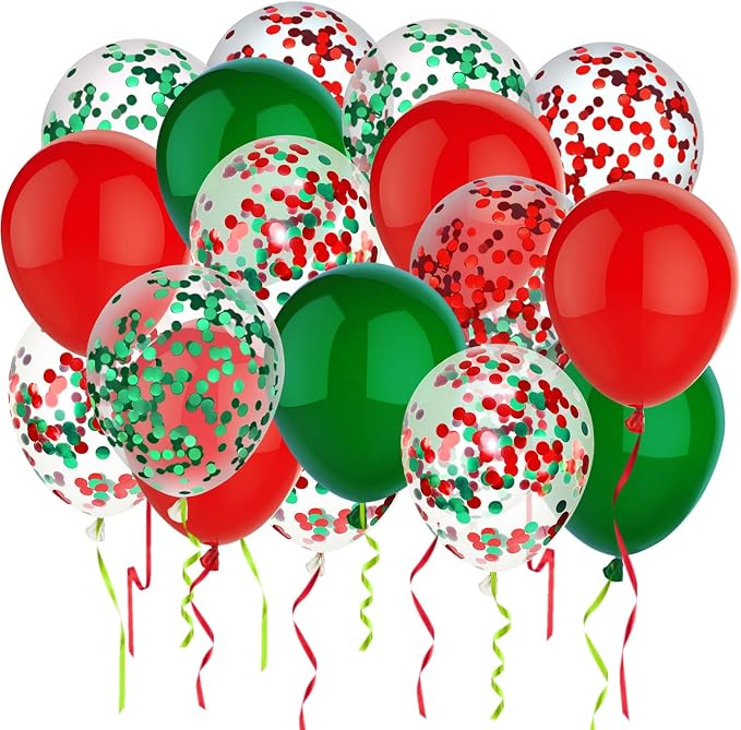 50 Pcs 12 Inch Red and Green Confetti Balloons Christmas Balloons by PheiLa