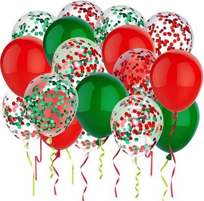 50 Pcs 12 Inch Red and Green Confetti Balloons Christmas Balloons by PheiLa