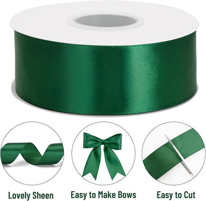 KINGLAKE Forest Green Satin Ribbon – 1-1/2 Inch x 2 Rolls Emerald Green Ribbon - Image 3