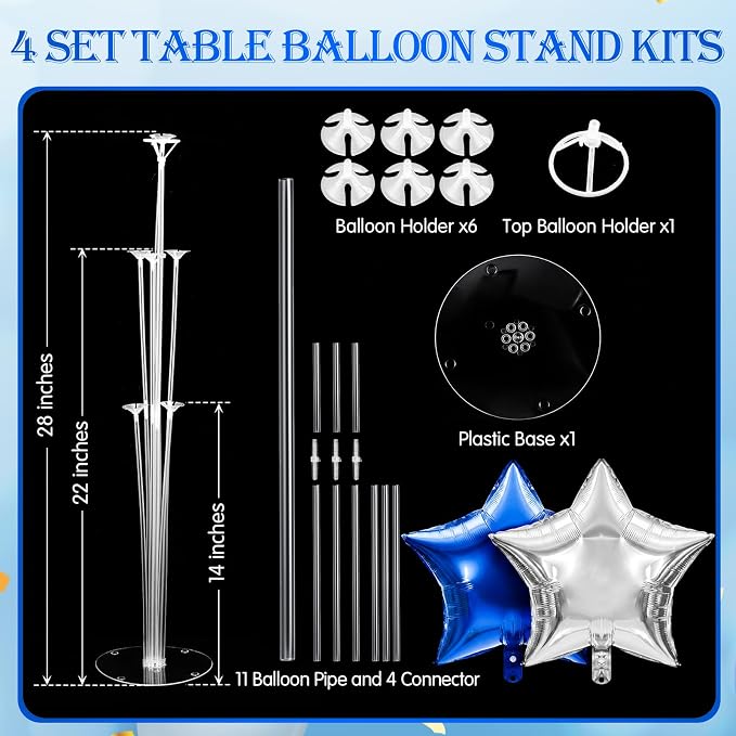 Lunmon 4 Set Navy Blue Silver Balloon Centerpieces - Image 3