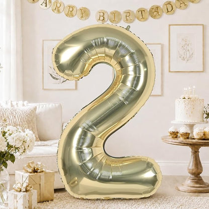 Champagne Gold 40 Inch Balloon Number 2, Large Light Gold Foil Number 2 by KAINSY