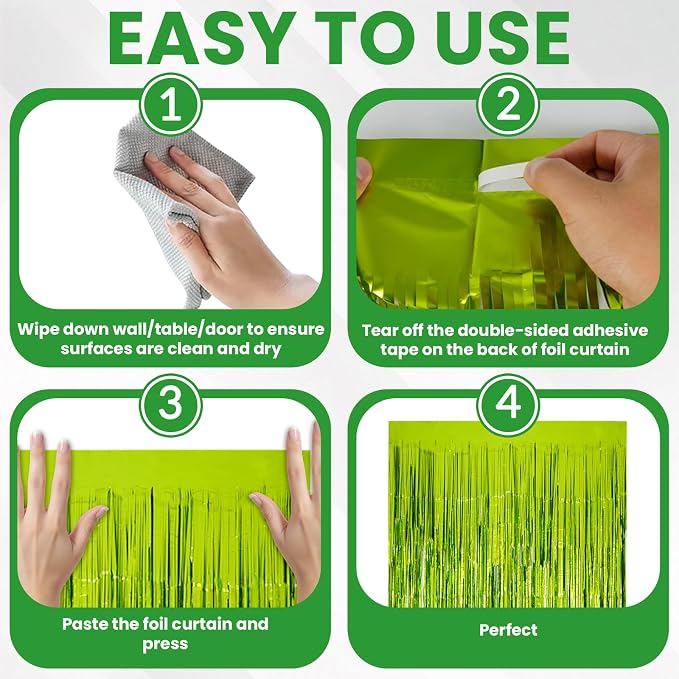 Matte Lime Green Tinsel Foil Curtains Backdrop Party Decorations | 4 PCS - Image 4