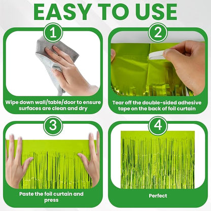 Matte Lime Green Tinsel Foil Curtains Backdrop Party Decorations | 4 PCS - Image 4