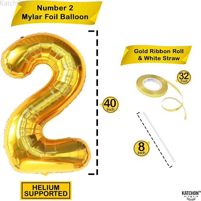 KatchOn Gold Number 2 Balloon 40 Inch 2nd Birthday Decorations - Image 4