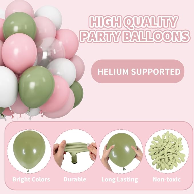 Dusty Pink Green White Balloons - Image 6