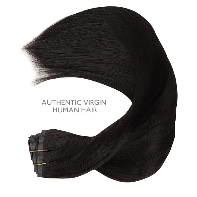 WENNALIFE Seamless Clip In Hair Extensions, 22 Inch 150g 7pcs Natural Black Hair Extensions Clip in Human Hair Invisible PU Skin Weft Natural Remy Human Hair