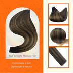 Full Shine Tape in Hair Extensions Human Hair 16 Inch Color 1B Off Black Ombre 6 Brown Highlight 1B Black Balayage 50g Double Sided Seamless Human Hair Extensions Tape in 20PCS for Party