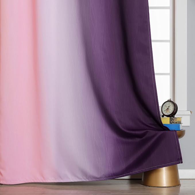 Pink and Purple Curtains 63 Inch Length 2 panels, Full Light Blocking Ombre - Image 6