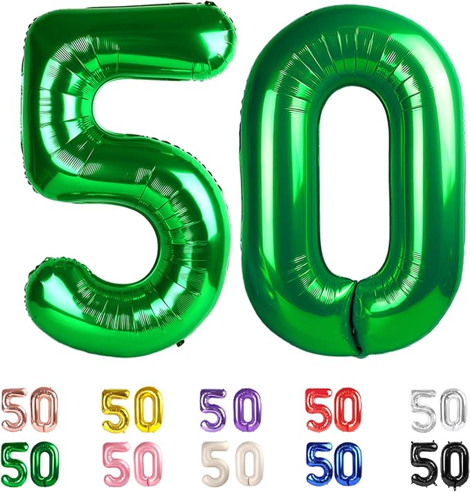 50 Balloons Number for 50th Birthday Decorations Women Men, Dark Green | 40In by Mluchee