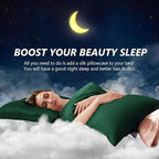 Silk Pillow Cases Standard Size 100% Mulberry Silk Pillowcase for Hair & Skin 22 Momme Both Sided Grade 6A Silk Cooling Soft Breathable 20 x 26 Inches with Hidden Zipper 1PC, Green