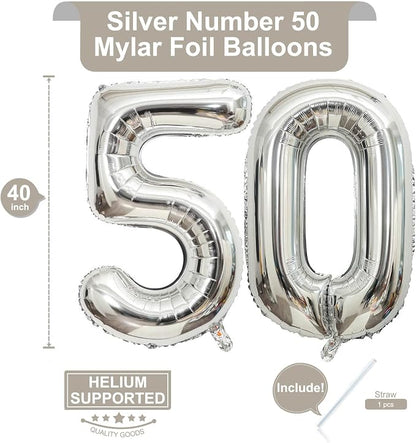 40 Inch Silver 50 Number Balloons Giant Jumbo Huge 50 Foil Mylar Helium Number - Image 2