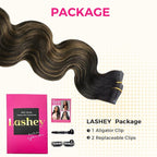 Lashey Seamless Clip in Hair Extensions Human Hair 150g 9pcs 22 Inch Body Wave Natural Black Mixed Chestnut Brown Clip in Hair Extensions for Women