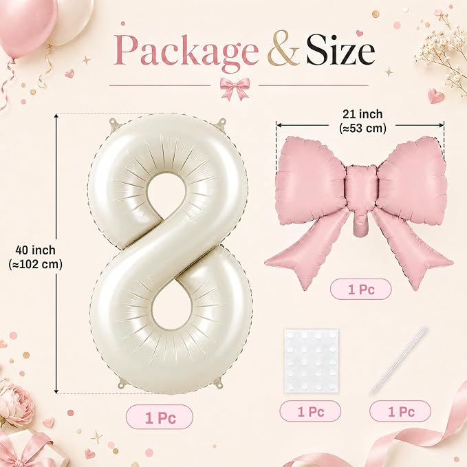 40'' Cream Foil Balloon Number 8 - Image 2