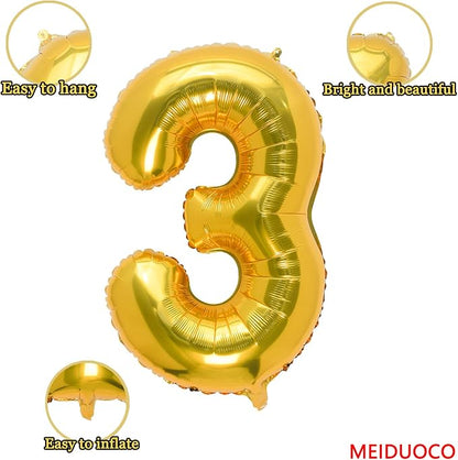 32 Inch Gold Number 3 Balloons Foil Ballon Digital Birthday Party Decoration - Image 2