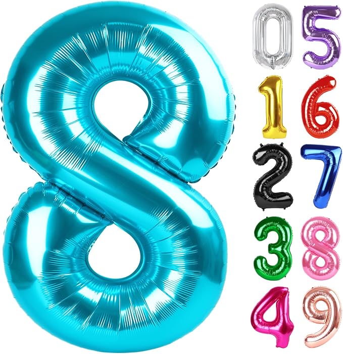 Light Blue Number 8 Balloon 40 Inch, 8th Birthday Decorations Men Women | Foil by IWERP