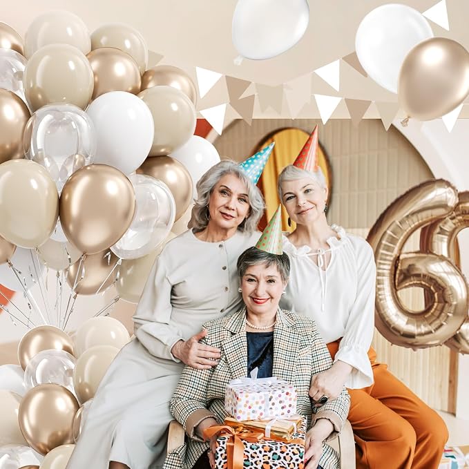 60pcs 12inch Beige White Gold Balloons, Metallic Gold Sand White Cream Beige - Image 6